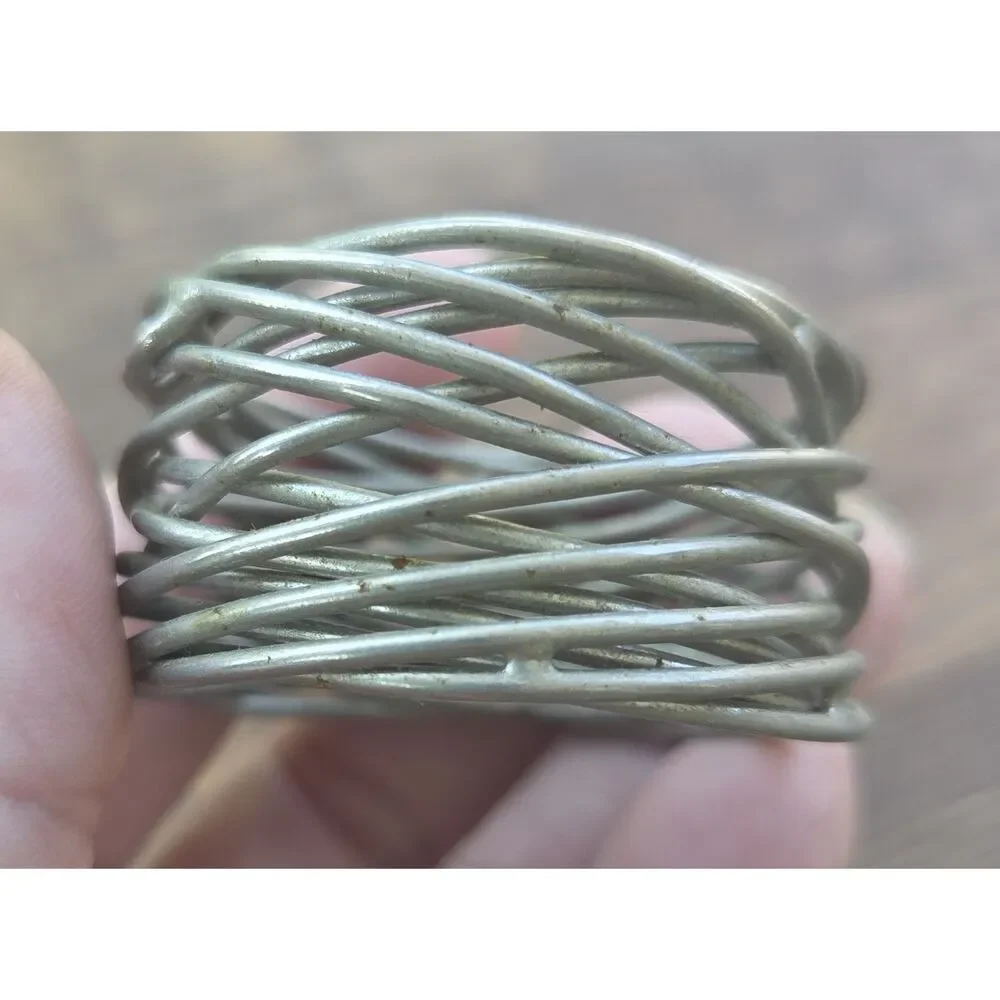 Set of 4 Brutalist Wrapped Wire Napkin Rings Silver Tone Mid Century Modern